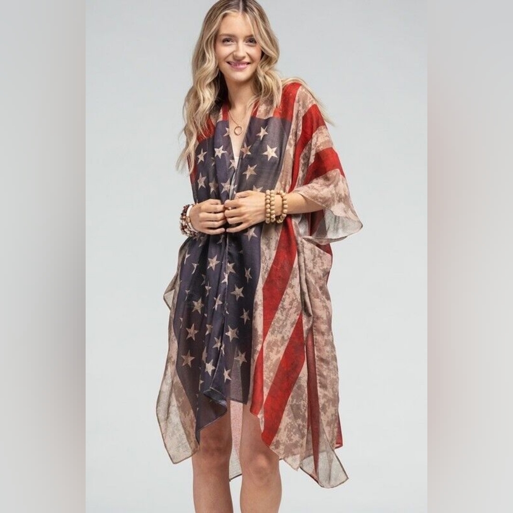 Vintage American Flag Kimono w/ Side Slits - Great for Patriotic Events! - Picture 2 of 11